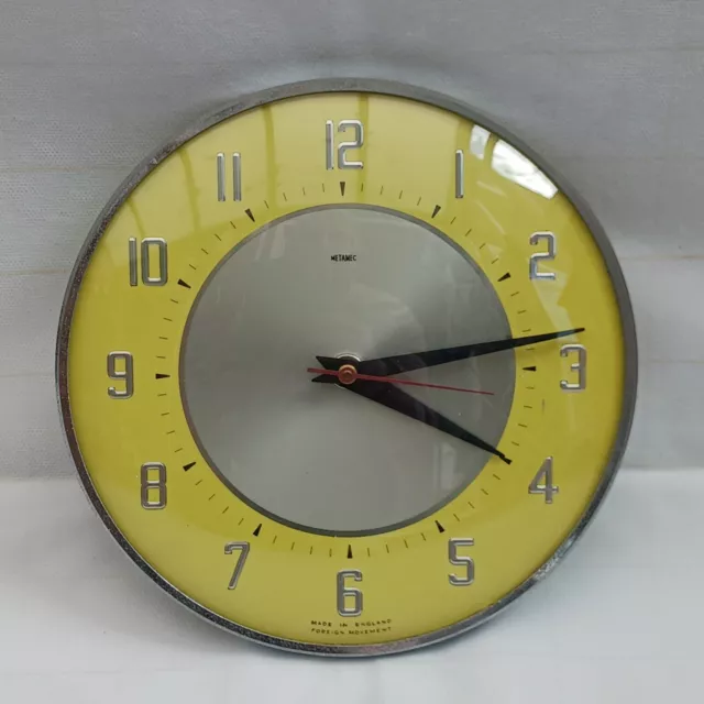 Vintage 21cm Metamec Yellow Kitchen Wall Clock Retro Mid Century 1970s Battery