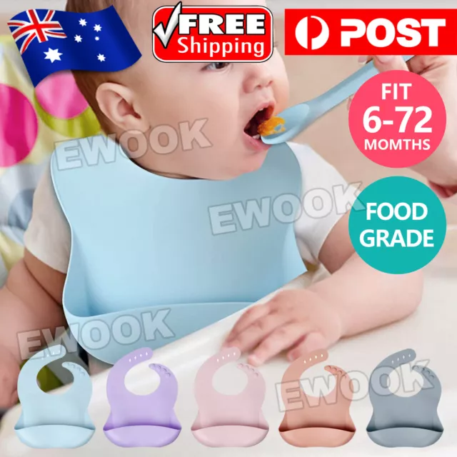 Baby Feeding Bib Apron Smock Silicon Waterproof Easy Clean 0-6 Toddler Kid Pouch