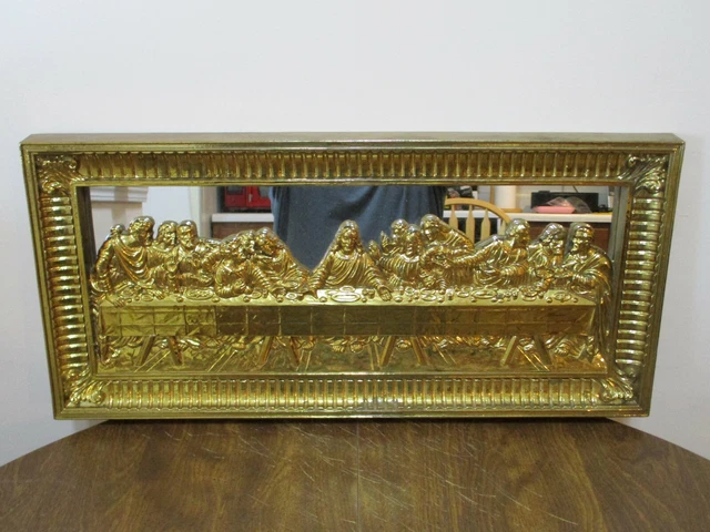 VINTAGE THE LAST Supper Molded Plastic Gold Wall Hanging 21.5" x 10 ...