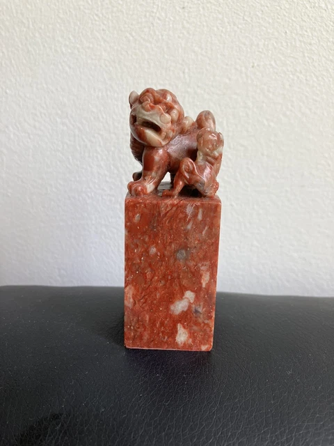 Vintage Chinese natural soap stone Seal Dog Of Fo 9cm Carved Seal Modern 3