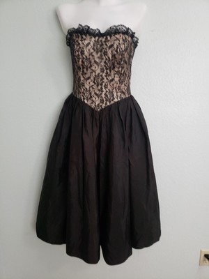 Vintage 80s Black Lace Gunne Sax Prom Dress Sz 7 Jessica McClintock Madonna