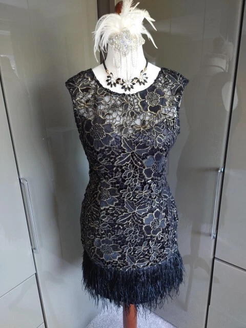 LIPSY VIP LACE Feather Hem Silver Grey Dress Size 10 35.00 PicClick UK