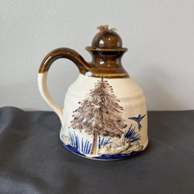 DEKRECH ORIGINALS David E Krech Pottery oil lamp Pine tree with bird