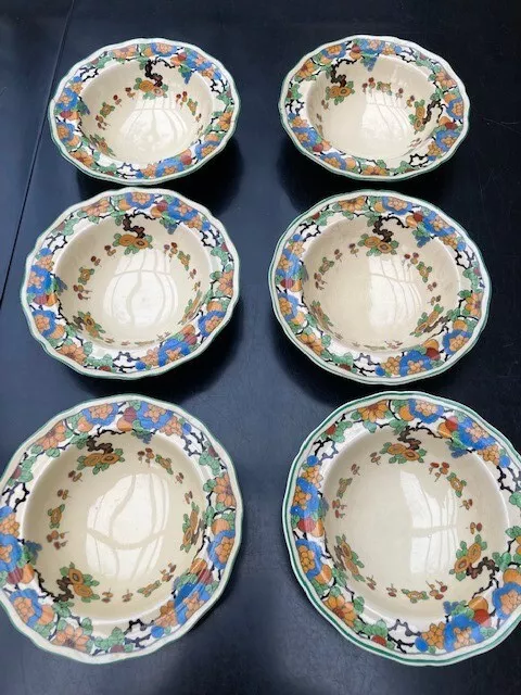 Six Royal Doulton 1930's (pattern no.D4986) Colorful Dessert Bowls