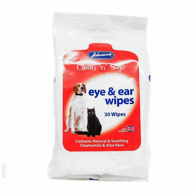 Johnsons Ojo Oído Limpieza Toallitas para Perro Gato Manzanilla Aloe Vera 30pck