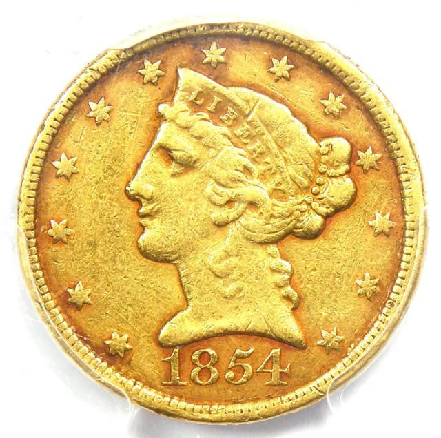 1854-C Liberty Gold Half Eagle $5 Weak C - PCGS VF Detail - Rare Charlotte Coin!