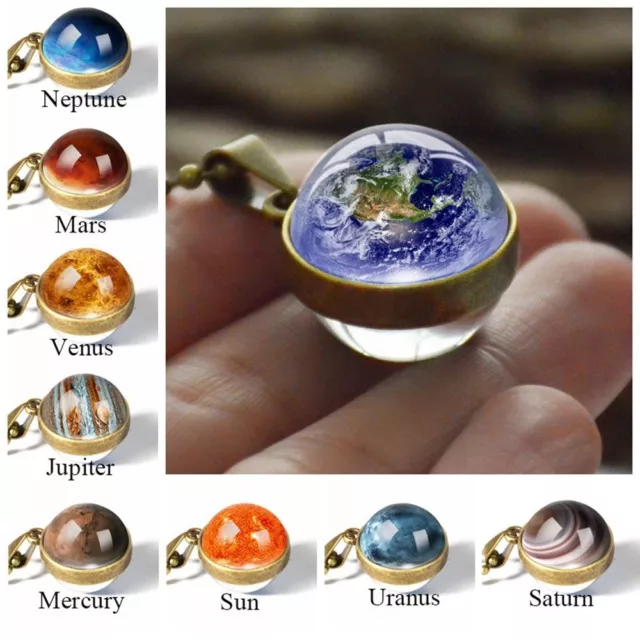 Chain Astronomy Fashion Glass Ball Planet Pendant Double Side Galaxy Necklace