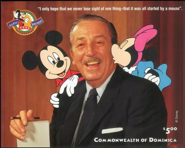 Dominica 1998 Walt Disney Portrait Mickey Mouse 70th Cartoons Animation m/s MNH