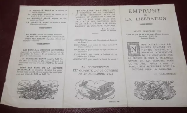 PROSPECTUS EMPRUNT NATIONAL DE LA LIBERATION 1918 GUERRE 14-18 Illustré