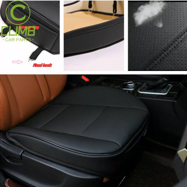 BLACK Leather Car Front Seat Cushion Pad Protector Mat Cover Sedan Driver