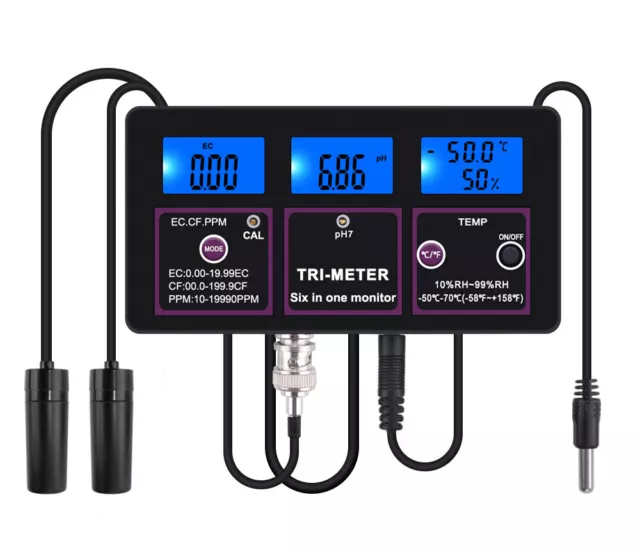 6 in 1 PH Meter Digital Water Quality Tester for Test PH/TDS/EC/TEMP/RH/CF