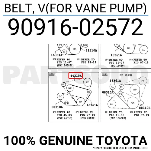 9091602572 Genuine Toyota BELT, V(FOR VANE PUMP) 90916-02572 OEM