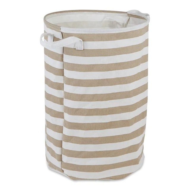 PE-Coated Cotton Polyester Laundry Hamper Stripe Stone Round 13.5x13.5x20