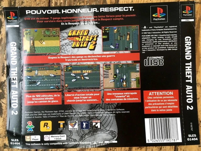 Jaquette Arrière PS1 PlayStation 1 - Jeu Taxi 2 / Gran Turismo - état Correct