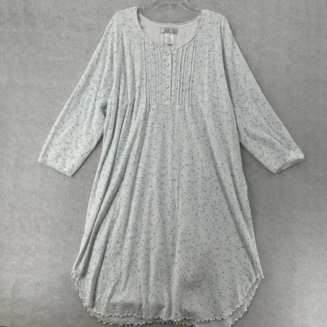 EARTH ANGELS Nightgown Womens XL Blue White Flannel Long Sleeve Floral Pintuck
