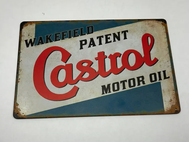 New Metal Tin Patent Castrol  Motor Oil Sign Size 11 3/4” x 8" Inches NIP
