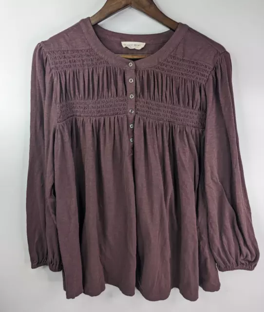 Lucky Brand Women's Huckleberry Long Sleeve Smocked Yoke Top Top Size Large