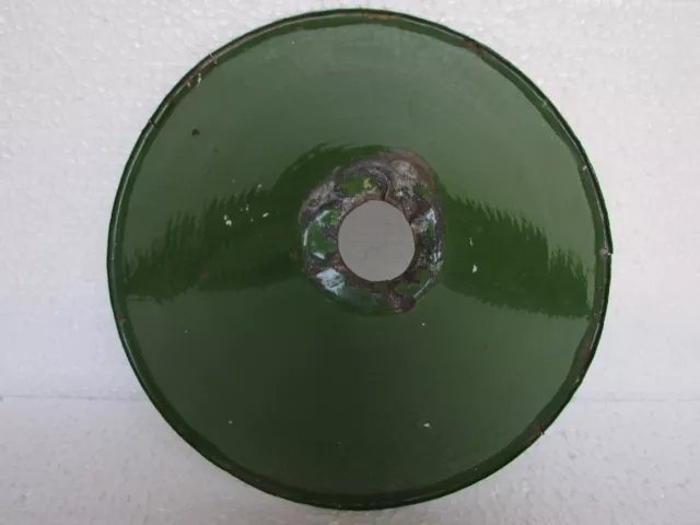 Vintage Enamel Porcelain Green & White Electrical Light Lamp Shade, Collectible