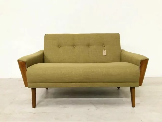 Vintage Danish Teak Inspired Mid Century Model 60 2 Seater Lounge Sofa In Olive