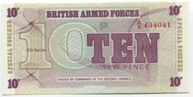 BRITISH ARMED FORCES 10p VOUCHER 6th SERIES (1972) UNC, ser.no. A/5 494041