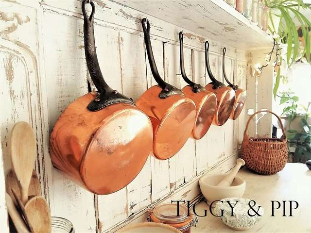 Set of Five, Heavy Copper Pans. French, Vintage, Copper Pot Set. Copper Cookware Set of Five, Heavy Copper Pans. French, Vintage, Copper Pot Set. Copper Cookware