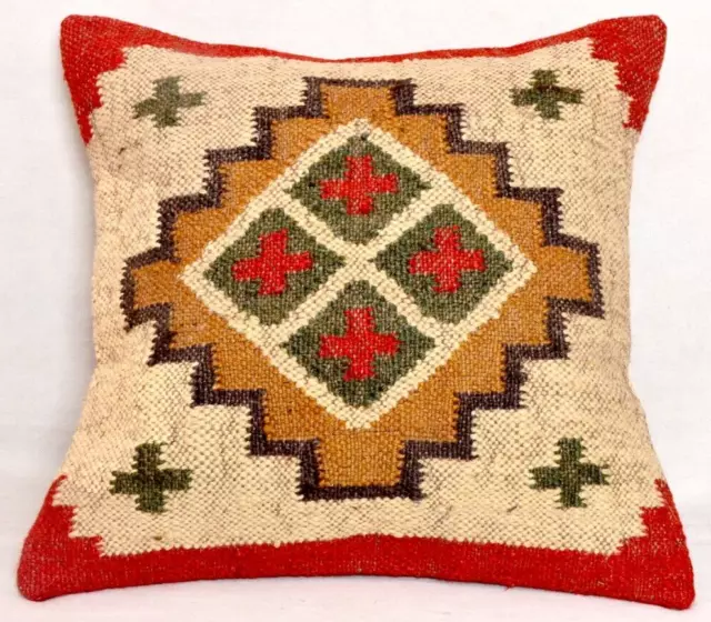 Funda de cojín de yute Kilim hecha a mano de lana, almohada cuadrada de 18...