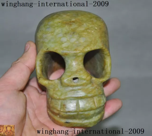 Rare China Hongshan Culture Old jade Carve Skeleton Cranium Head Statue