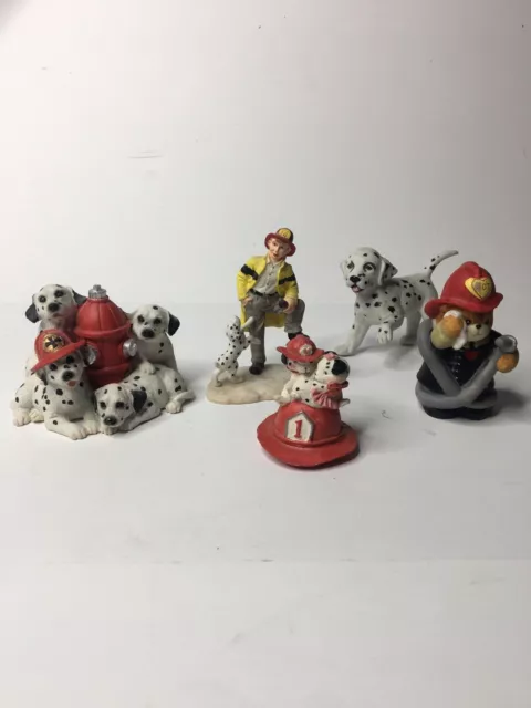 Lot Of 5 Vintage Fireman Miniature Decorative Dalmatian Collectibles