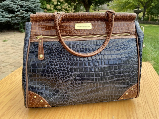 Samantha Brown Croco-Embossed Dowel Travel Bag Navy Brown  RARE OLD STOCK 2