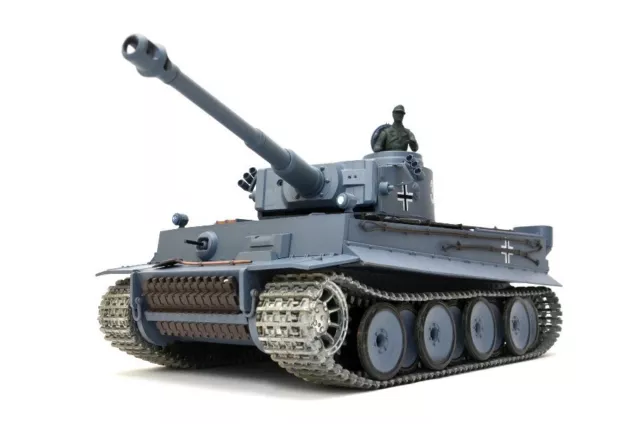 RC Panzer "German Tiger I" Heng Long 1:16 Grau, Rauch&Sound,Metallgetriebe (Stah