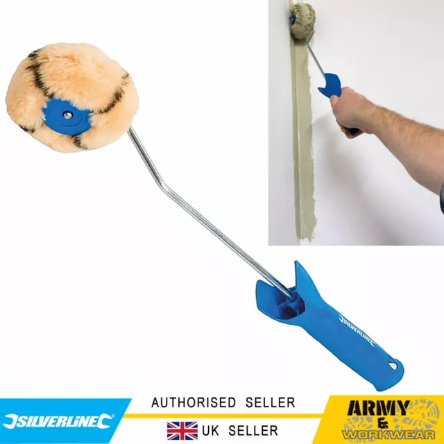 Silverline Corner & Edge Paint Roller Long Reach Handle 100mm 4" Wide Edgeless