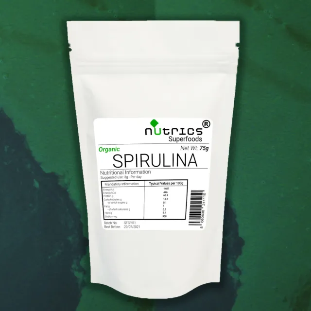 Nutrics® Organic 100% Pure SPIRULINA Powder SuperGreens Superfood Detox BulkBuy
