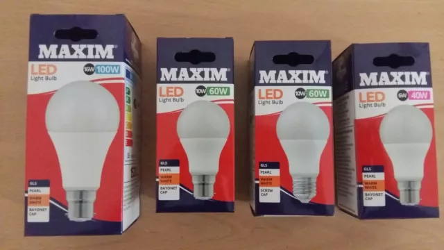 Maxim LED GLS Bulbs 6w 10w 16w BC B22 ES E27 Warm White 2700K  40w 60w 100w