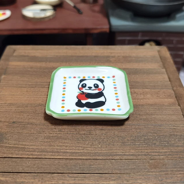 Dollhouse Saucer Good Craftsmanship Simulated Panda Music Plate Model Multicolor