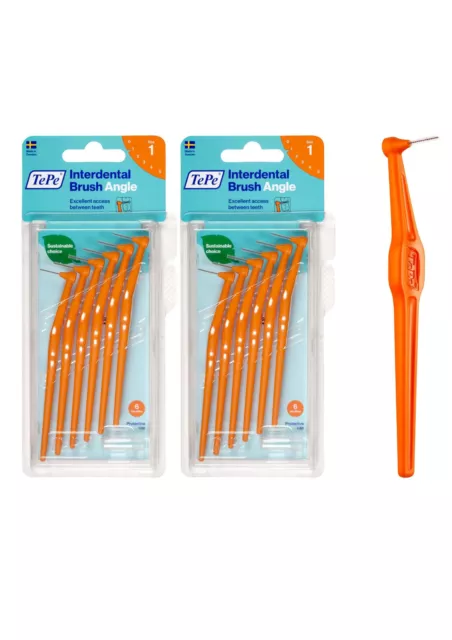 TePe Angle Interdental Brushes Orange, 0.45mm (Size 1), 6pk - 2 Pack Bundle (12