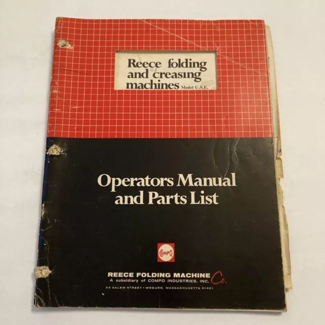 REECE USE Folding and Creasing Machines Operators Manual Parts List  Book Compo