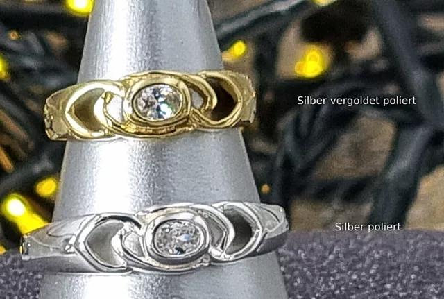 massiv Sterling Silber 925 Ring dezenter Solitär mit synth. Zirkonia ca. 3x4 mm