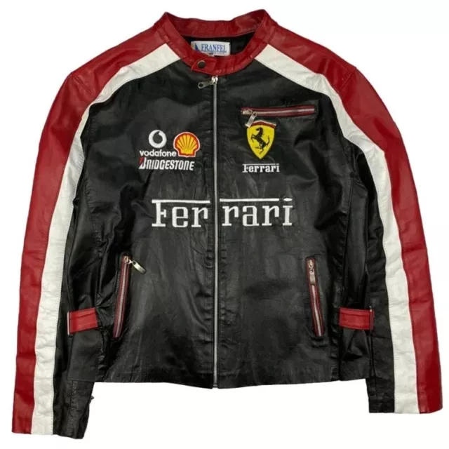 Men's Ferrari Red 90's Biker Formula F1 Genuine Cowhide Leather Biker Jacket