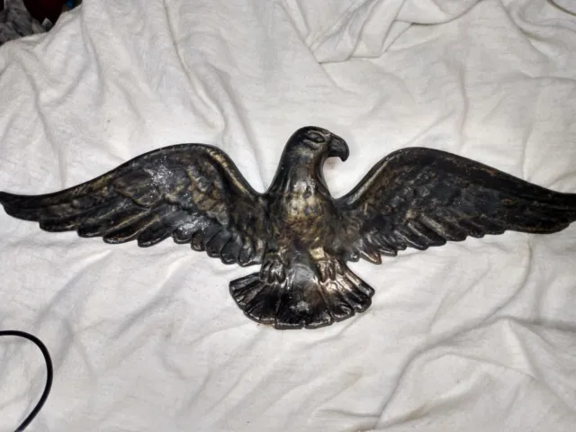 Aluminum American Eagle Antique Gold Patriotic Wall Hanger 17in long 5in tall
