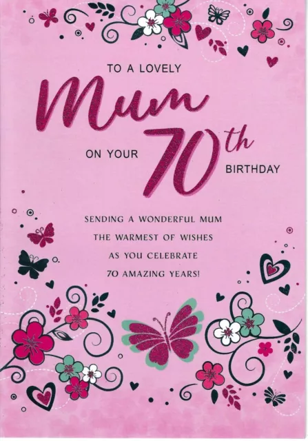 Lovely Mum 70Th Birthday Greeting Card 9"X6" Traditional, Nice Verse