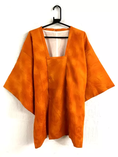 Vintage Japanese Michiyuki Kimono Traditional Pattern Orange Jacket Size Medium