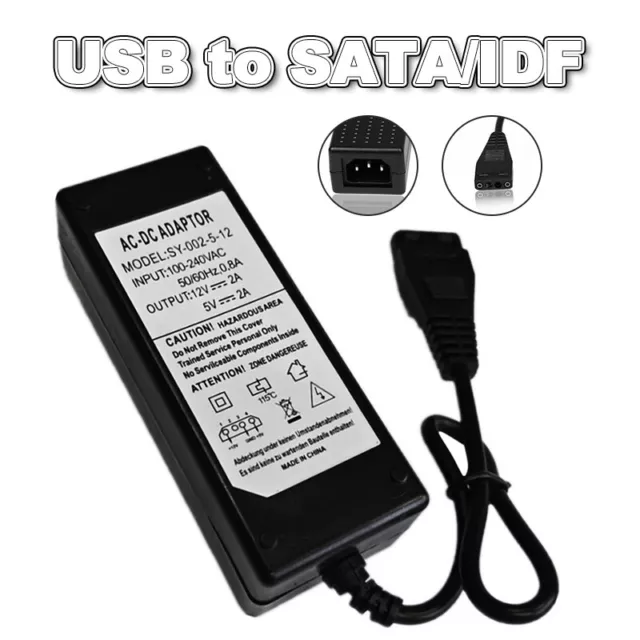 Externer 12V/5V 2A USB zu IDE+SATA Netzteiladapter HDD/Festplatte/CD-ROM AG