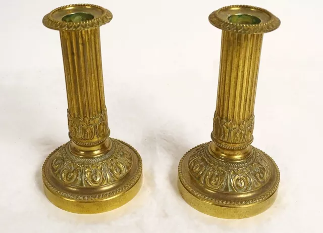 Pair Petits Candle Holders Louis XVI Bronze Golden Torchlight Foliage Xviiième