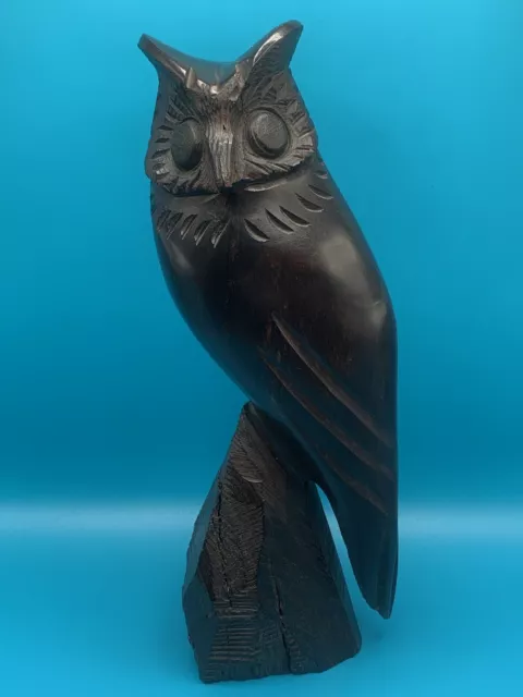 Mid Century Modern Hand Carved Wooden Owl 10 in Tall Possibly Mahogany or Cherry