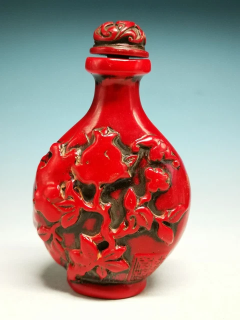 Collection Old Nice Chinese Red Coral Carved Flowers Pattern Snuff Bottle R21