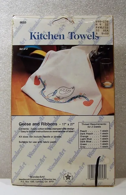Juego de toallas de cocina bordadas estampadas de 2 piezas gansos y cintas WonderArt 9053 NUEVO