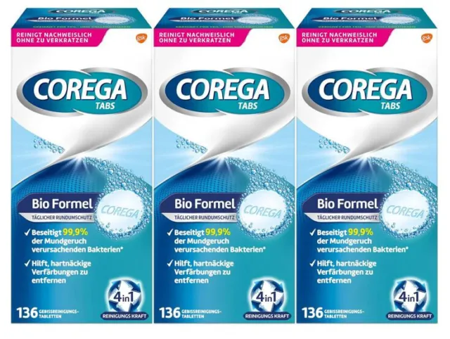 3x136 COREGA TABS Rundumschutz 4in1 Reinigungssystem BioForm Reinigungstabletten