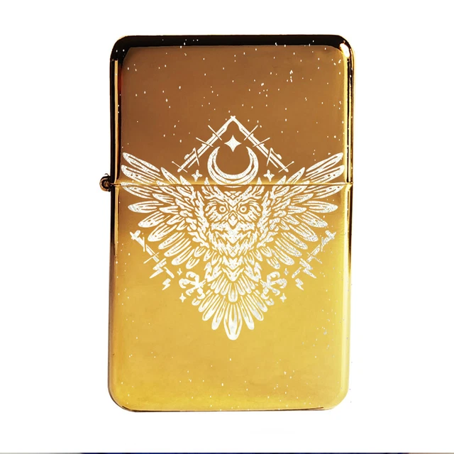 Brand New -  Designed Brushed Styled Cigarette Petrol Lighter - Moon Owl