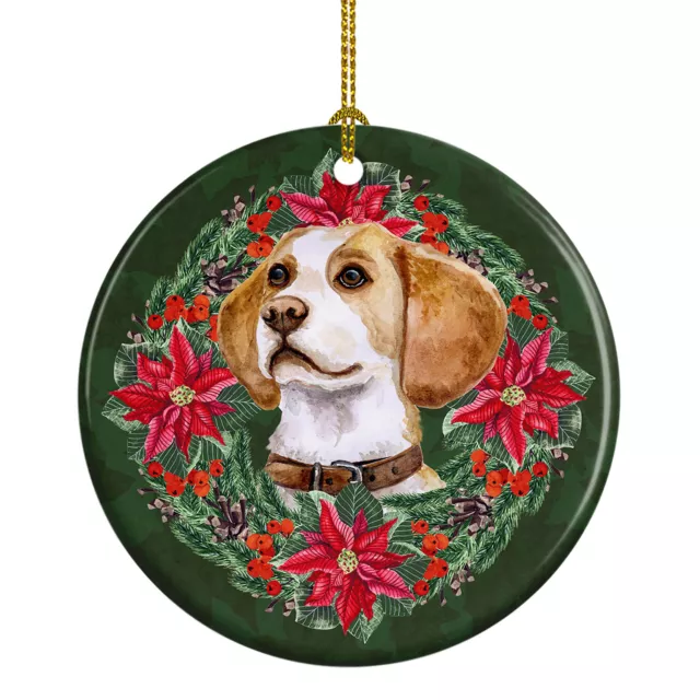 Beagle Poinsetta Wreath Ceramic Ornament CK1552CO1