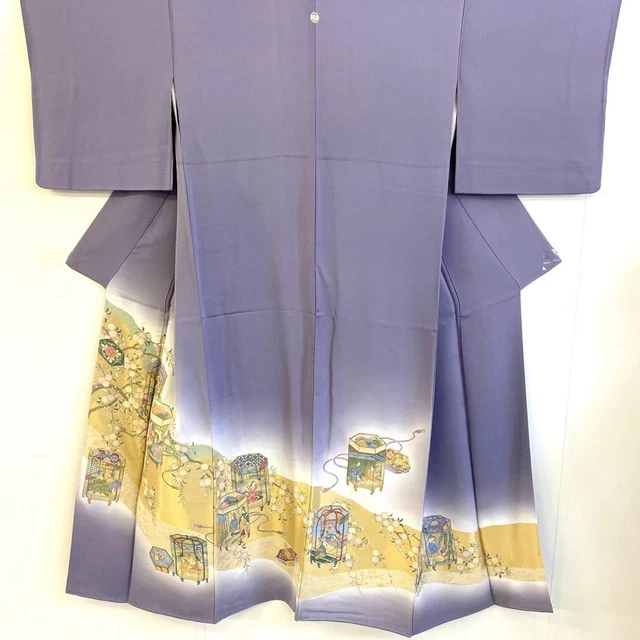 JAPANESE KIMONO IROTOMESODE PURE SILK VINTAGE ANTIQUE JAPAN 148.5cm 1622